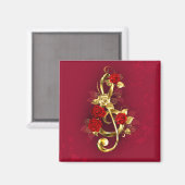 Golden Treble Cleve mit Rose Blume Magnet (Vorderseite/Rückseite)