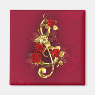 Golden Treble Cleve mit Rose Blume Magnet