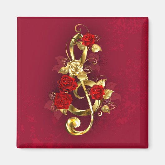 Golden Treble Cleve mit Rose Blume Magnet (Vorne)