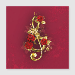 Golden Treble Cleve mit Rose Blume Magnetkarte