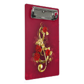 Golden Treble Cleve mit Rose Blume Mini Klemmbrett (Schrägansicht)