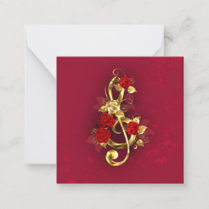 Golden Treble Cleve mit Rose Blume Mitteilungskarte