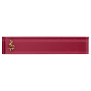Golden Treble Cleve mit Rose Blume Namensplakette