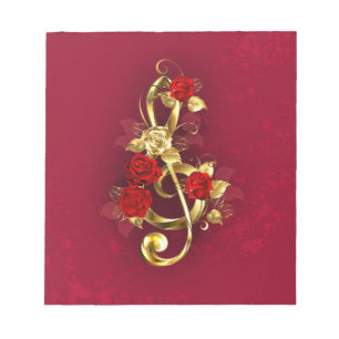 Golden Treble Cleve mit Rose Blume Notizblock