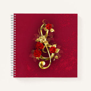 Golden Treble Cleve mit Rose Blume Notizblock