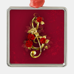Golden Treble Cleve mit Rose Blume Ornament Aus Metall