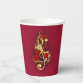 Golden Treble Cleve mit Rose Blume Pappbecher (Rückseite)