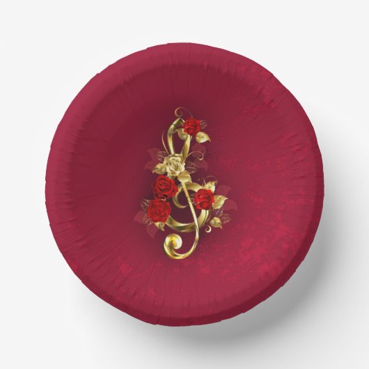 Golden Treble Cleve mit Rose Blume Pappteller (Vorderseite)