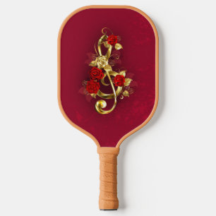 Golden Treble Cleve mit Rose Blume Pickleball Schläger
