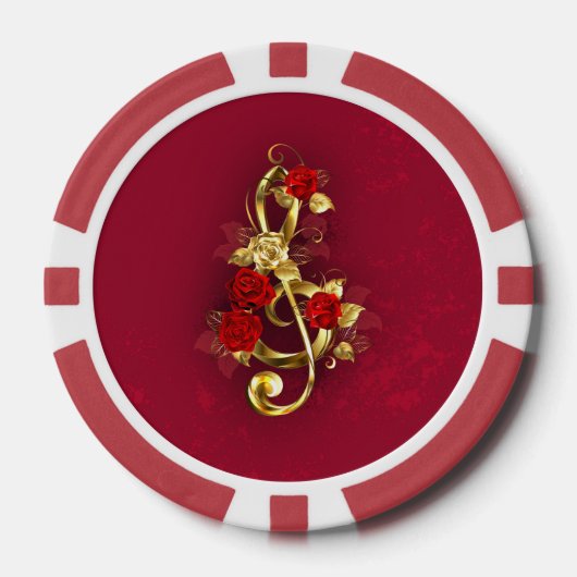Golden Treble Cleve mit Rose Blume Pokerchips (Vorderseite)