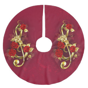 Golden Treble Cleve mit Rose Blume Polyester Weihnachtsbaumdecke