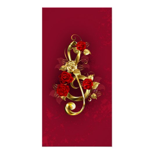 Golden Treble Cleve mit Rose Blume Poster (Vorderseite)