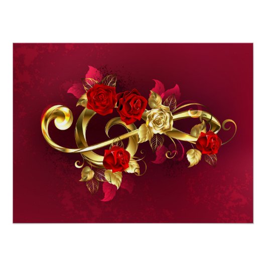 Golden Treble Cleve mit Rose Blume Poster (Vorderseite)