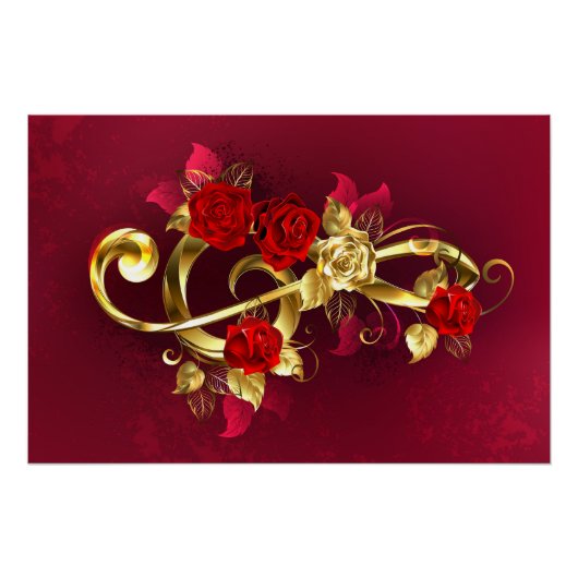Golden Treble Cleve mit Rose Blume Poster (Vorderseite)