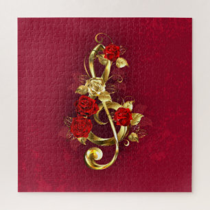 Golden Treble Cleve mit Rose Blume Puzzle
