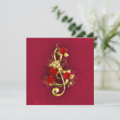Golden Treble Cleve mit Rose Blume Save The Date (Stehend Vorderseite)