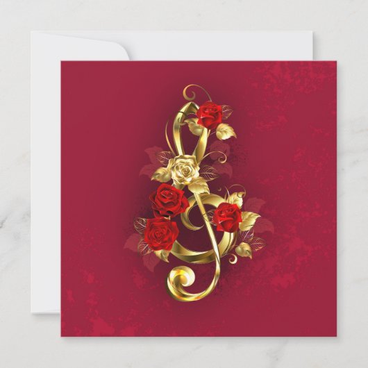 Golden Treble Cleve mit Rose Blume Save The Date (Vorderseite)