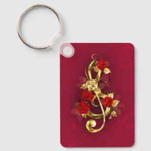 Golden Treble Cleve mit Rose Blume Schlüsselanhänger