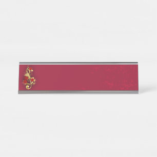 Golden Treble Cleve mit Rose Blume Schreibtischnamensplakette