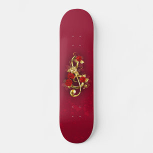 Golden Treble Cleve mit Rose Blume Skateboard