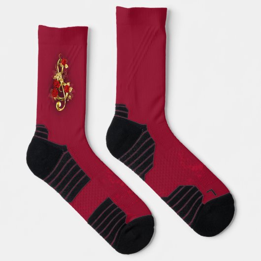 Golden Treble Cleve mit Rose Blume Socken (Rechts)