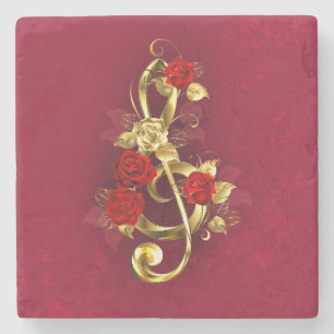 Golden Treble Cleve mit Rose Blume Steinuntersetzer