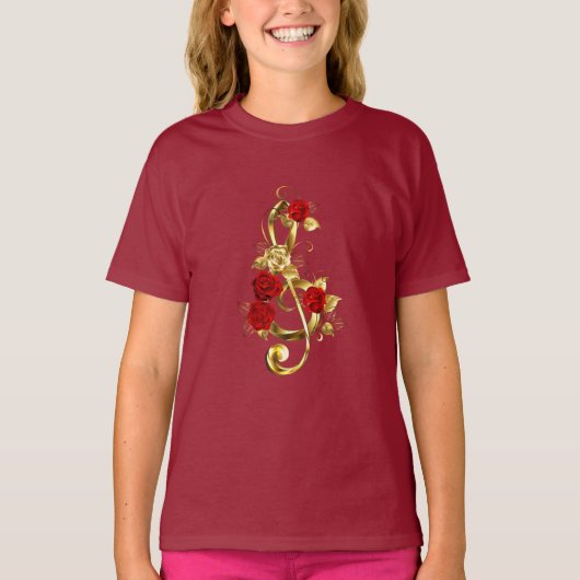 Golden Treble Cleve mit Rose Blume T-Shirt (Vorderseite)