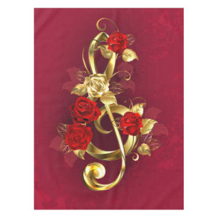 Golden Treble Cleve mit Rose Blume Tischdecke