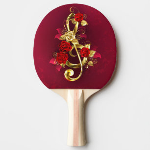 Golden Treble Cleve mit Rose Blume Tischtennis Schläger