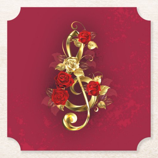 Golden Treble Cleve mit Rose Blume Untersetzer (Vorderseite)