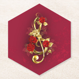 Golden Treble Cleve mit Rose Blume Untersetzer