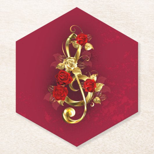 Golden Treble Cleve mit Rose Blume Untersetzer (Vorderseite)