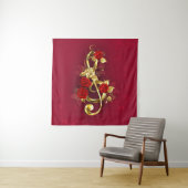 Golden Treble Cleve mit Rose Blume Wandteppich (Beispiel)