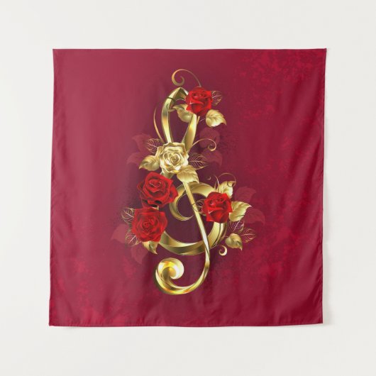 Golden Treble Cleve mit Rose Blume Wandteppich (Vorderseite)