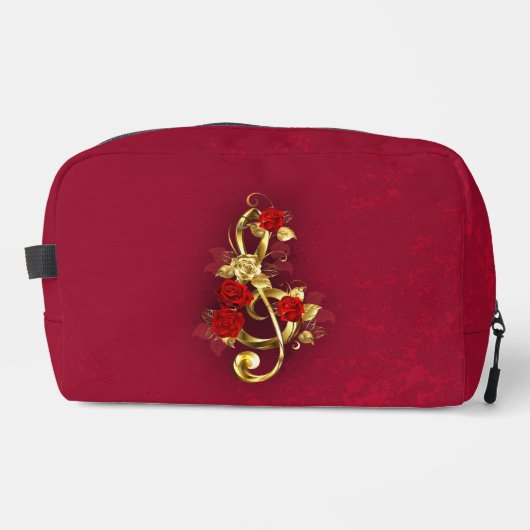 Golden Treble Cleve mit Rose Blume Waschbeutel (Vorderseite)