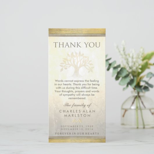 Golden Tree Beileid Danke Karte (Stehend Vorderseite)
