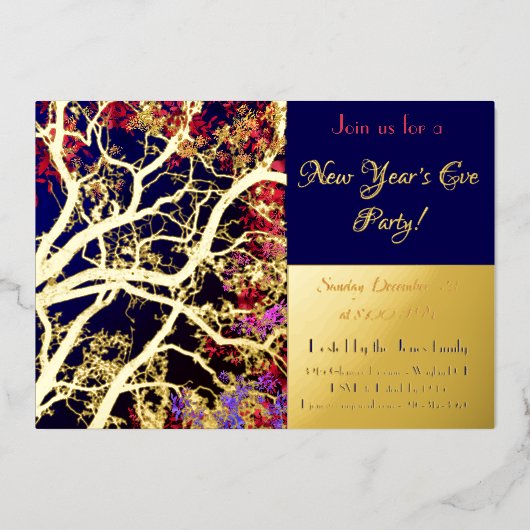 Golden Tree Multicolor Blätter / Neujahr Party Folieneinladung (Vorderseite)