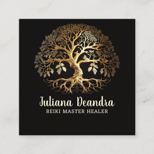 Golden Tree of Life Square Business Card Quadratische Visitenkarte (Vorderseite)