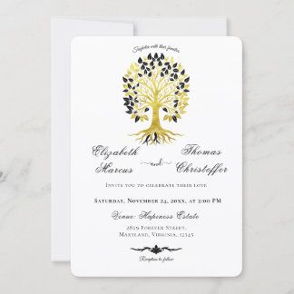 Golden Tree of Life Timeless Sophisticated Wedding Einladung