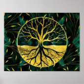 Golden Tree of Life Yggdrasil on Malachite Poster (Vorne)