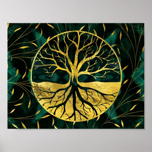 Golden Tree of Life Yggdrasil on Malachite Poster (Vorne)