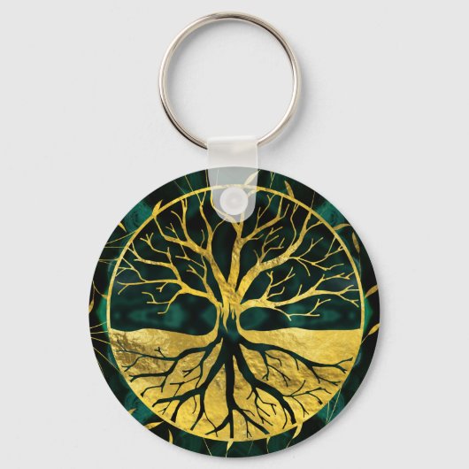 Golden Tree of Life Yggdrasil on Malachite Schlüsselanhänger (Vorderseite)