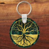 Golden Tree of Life Yggdrasil on Malachite Schlüsselanhänger (Vorderseite)