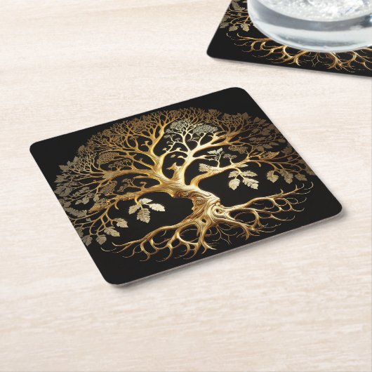 Golden Tree of Life Yggdrasil Rechteckiger Pappuntersetzer (angewinkelt)