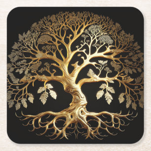 Golden Tree of Life Yggdrasil Rechteckiger Pappuntersetzer