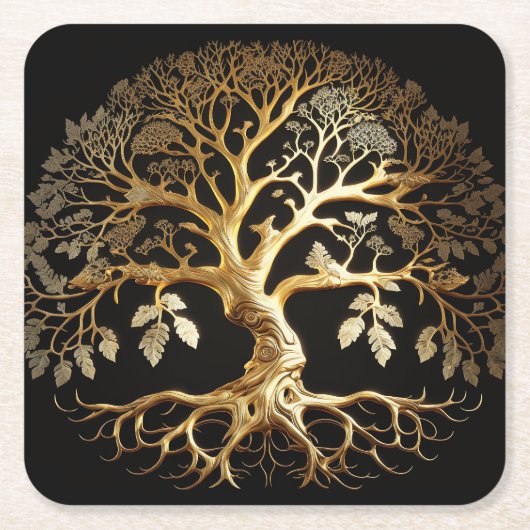 Golden Tree of Life Yggdrasil Rechteckiger Pappuntersetzer (Vorderseite)