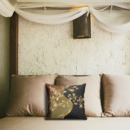 Golden Tree on Black Brown and Olive Green Kissen