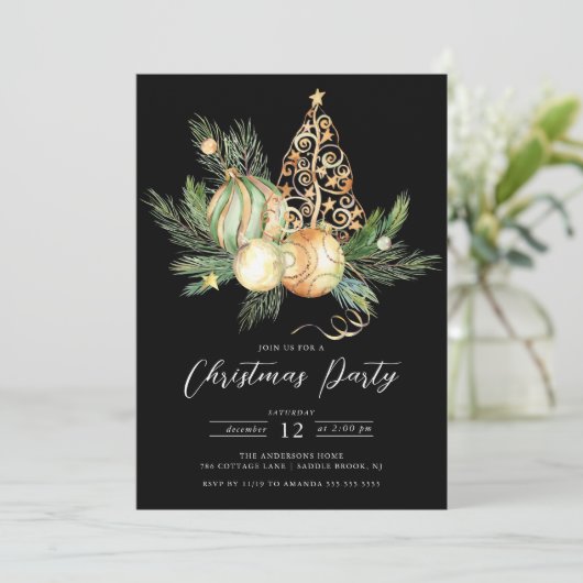 Golden Tree Weihnachts-Party Einladung (Stehend Vorderseite)