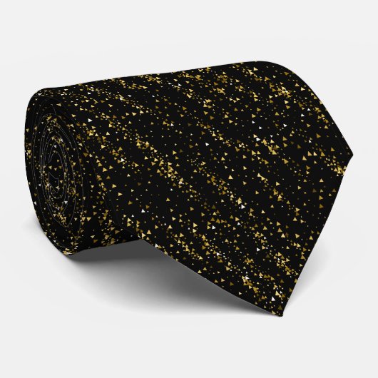 Golden Triangle Dots Black Background Shiny Luxus Krawatte (Gerollt)