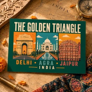 Golden Triangle Indien Illustration Vintage Postkarte